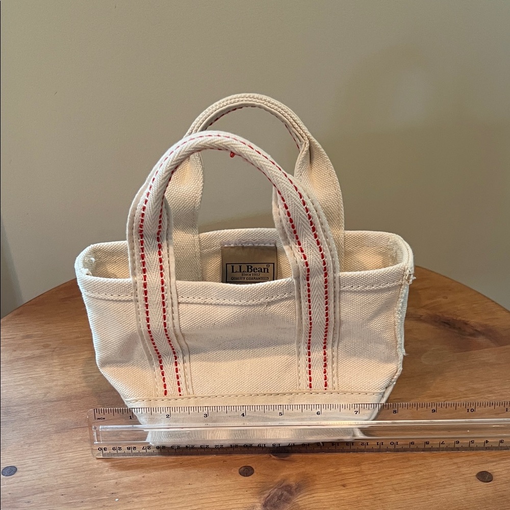 L.L. Bean Mini Canvas Tote in Natural with Red Stitching